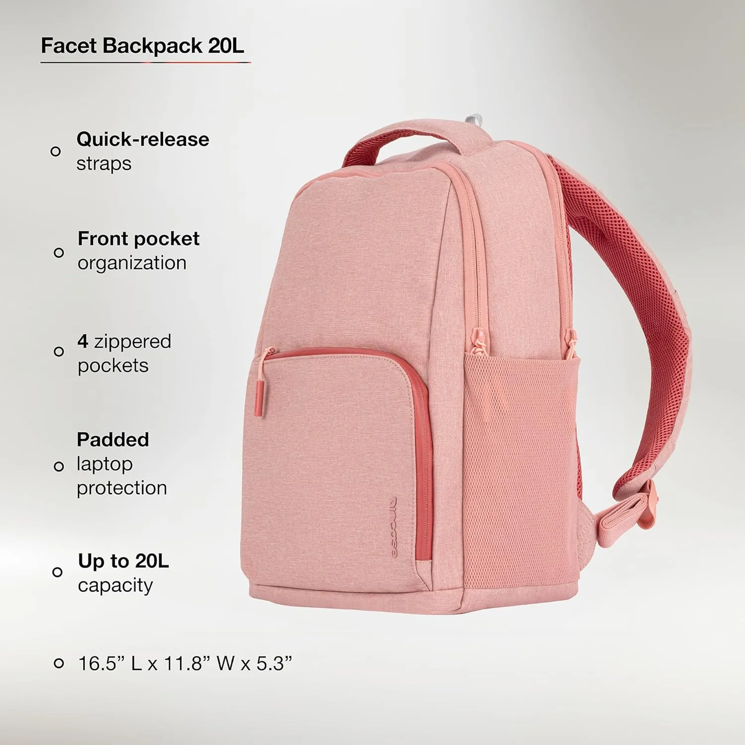 Incase Facet 20L Durable Travel Backpack   Laptop Bag with Computer Sleeve with Quick Release Strap - Carry On Backpack (Aged Pink, 20L)