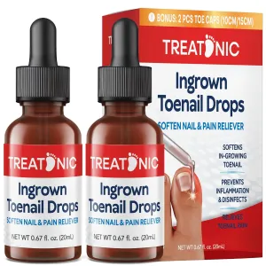 Ingrown Toenail Treatment Drops - Ingrown Toenail Softener and Reliever Kit for Easy Trimming with Silicone Gel Toe Caps - 2 Pack