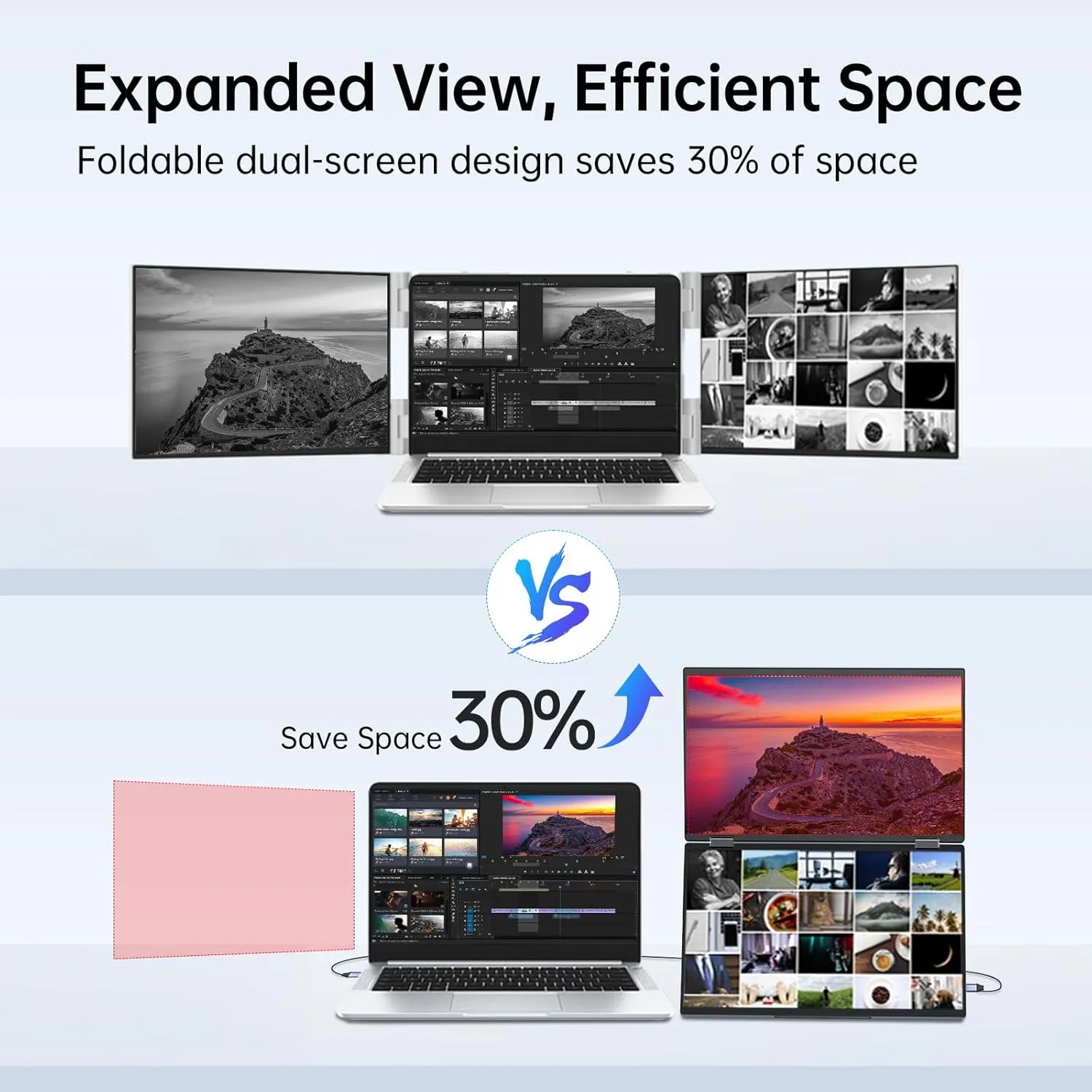 InnoView Laptop Screen Extender 15.6" Dual Monitors (Wins/Mac) Stacked Foldable Triple Monitor 1080P Portable Monitor for Laptop 90°/180° Automatic Rotation