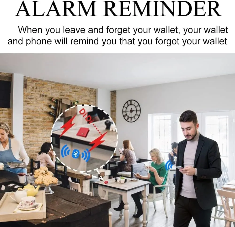 Intelligent Anti-Lost Purse with Alarm, Bluetooth, Position Record (via Phone GPS), Bifold Cowhide Leather Minimalist Credit Card Purse (Red, Horizontal)