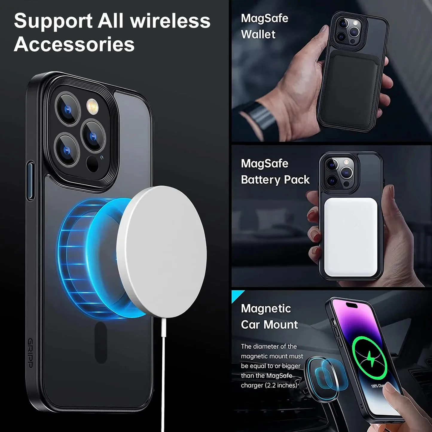 iPhone 14 Pro Ultra Magsafe Drop Proof Sleek Matte Case - Black/Blue
