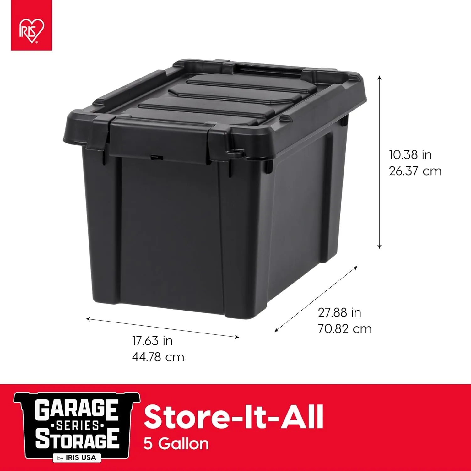 IRIS USA 5 Gallon Lockable Storage Bins with Lids, 6 Pack - Made in USA, Heavy Duty, Stackable Containers, Garage Organizing Bins Moving Tubs, Rugged Sturdy Equipment Utility Box - Black