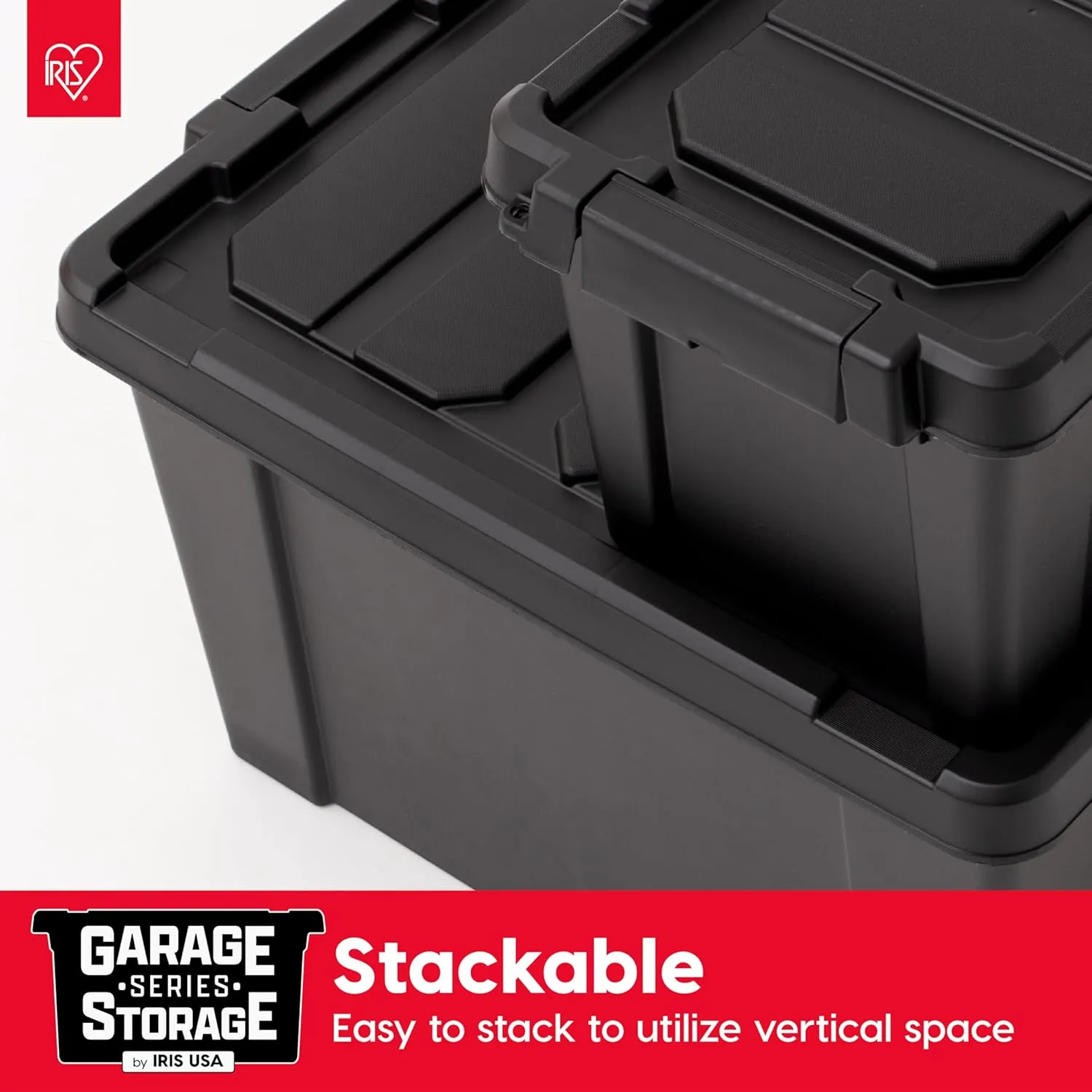 IRIS USA 5 Gallon Lockable Storage Bins with Lids, 6 Pack - Made in USA, Heavy Duty, Stackable Containers, Garage Organizing Bins Moving Tubs, Rugged Sturdy Equipment Utility Box - Black