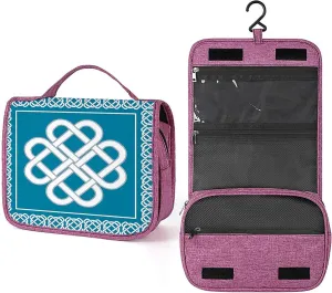 Irish Pattern,Toiletry Bag Hanging Travel Makeup Organizer,Celtic Love Knot Fortune Symbol Design,Cosmetic Makeup Bag for Full Sized Toiletries,Blue White