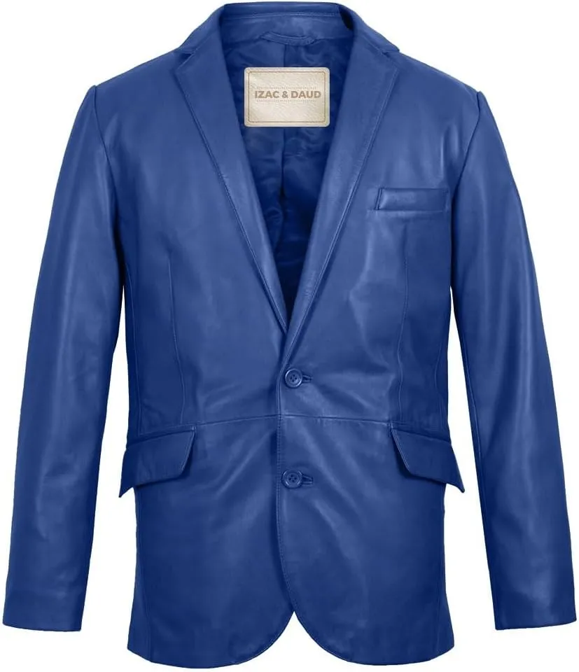 Isaac & David Chicago Lambskin Genuine Casual Wear Leather Blazer Sport Coat with Classic Button Closure for Men