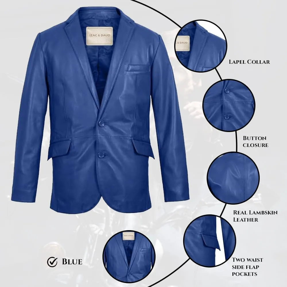 Isaac & David Chicago Lambskin Genuine Casual Wear Leather Blazer Sport Coat with Classic Button Closure for Men