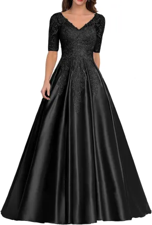 ISABUFEI Long Mother of The Brid Dresses Formal Evening Dress Lace Appliques Prom Dresses with Sleeves for Wedding