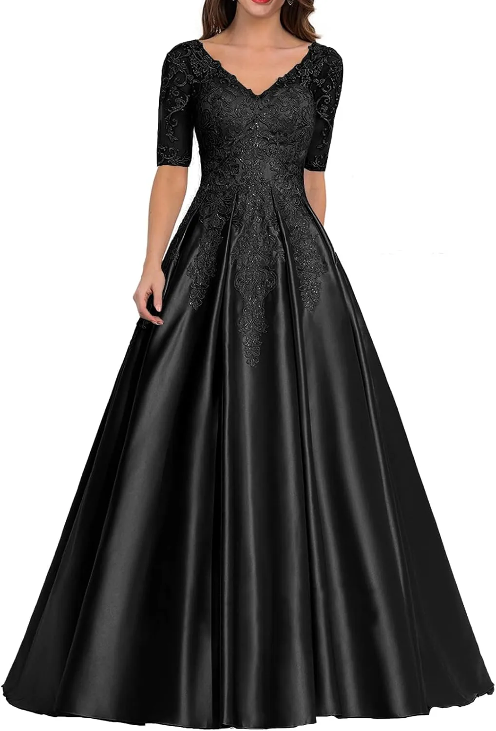 ISABUFEI Long Mother of The Brid Dresses Formal Evening Dress Lace Appliques Prom Dresses with Sleeves for Wedding