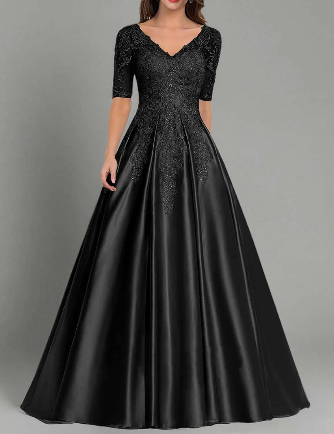 ISABUFEI Long Mother of The Brid Dresses Formal Evening Dress Lace Appliques Prom Dresses with Sleeves for Wedding