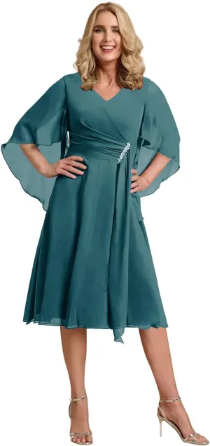 ISABUFEI Mother of The Bride Dresses for Wedding Chiffon Formal Evening Dresses V-Neck Wedding Guest Dresses for Women