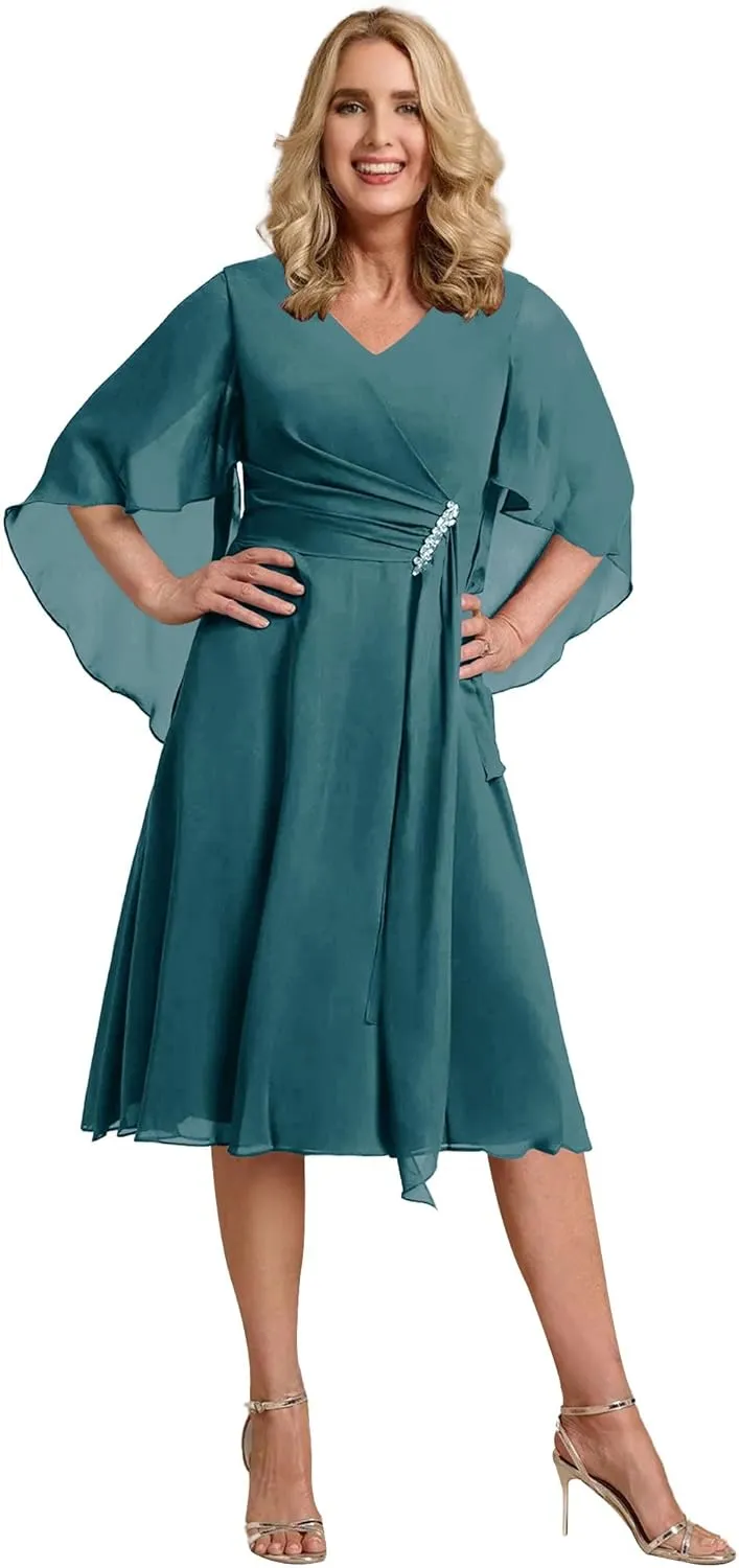 ISABUFEI Mother of The Bride Dresses for Wedding Chiffon Formal Evening Dresses V-Neck Wedding Guest Dresses for Women