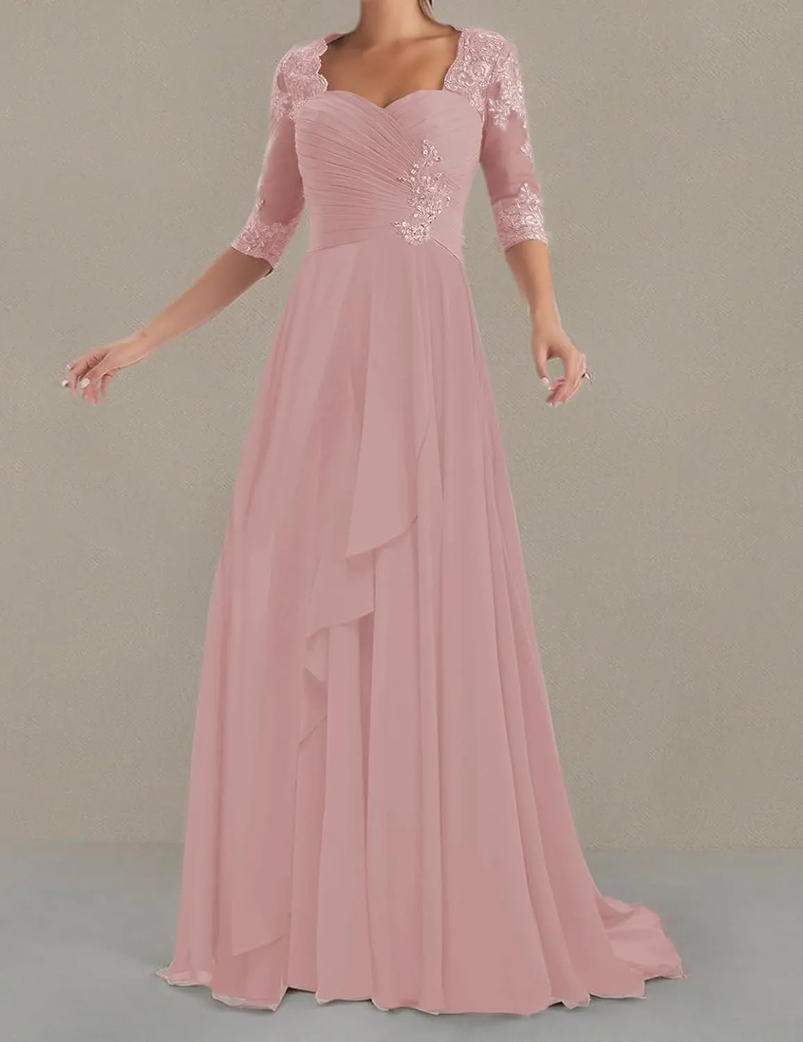 ISABUFEI Mother of The Bride Dresses with Sleeves Long Formal Evening Dress Lace Appliques Wedding Guest Dresses for Women