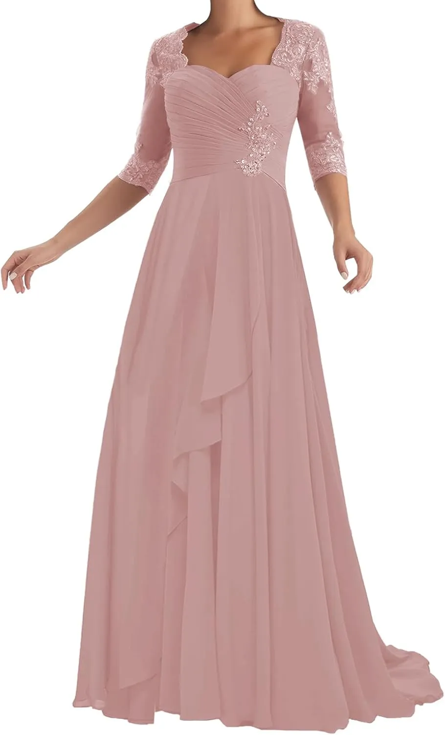 ISABUFEI Mother of The Bride Dresses with Sleeves Long Formal Evening Dress Lace Appliques Wedding Guest Dresses for Women