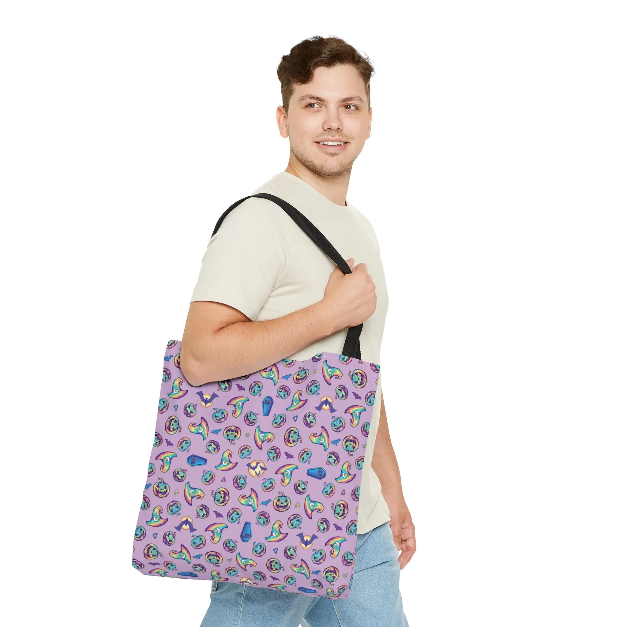 Jack-o’-Lanterns, Bats & Witch Hats Tote Bag - Purple
