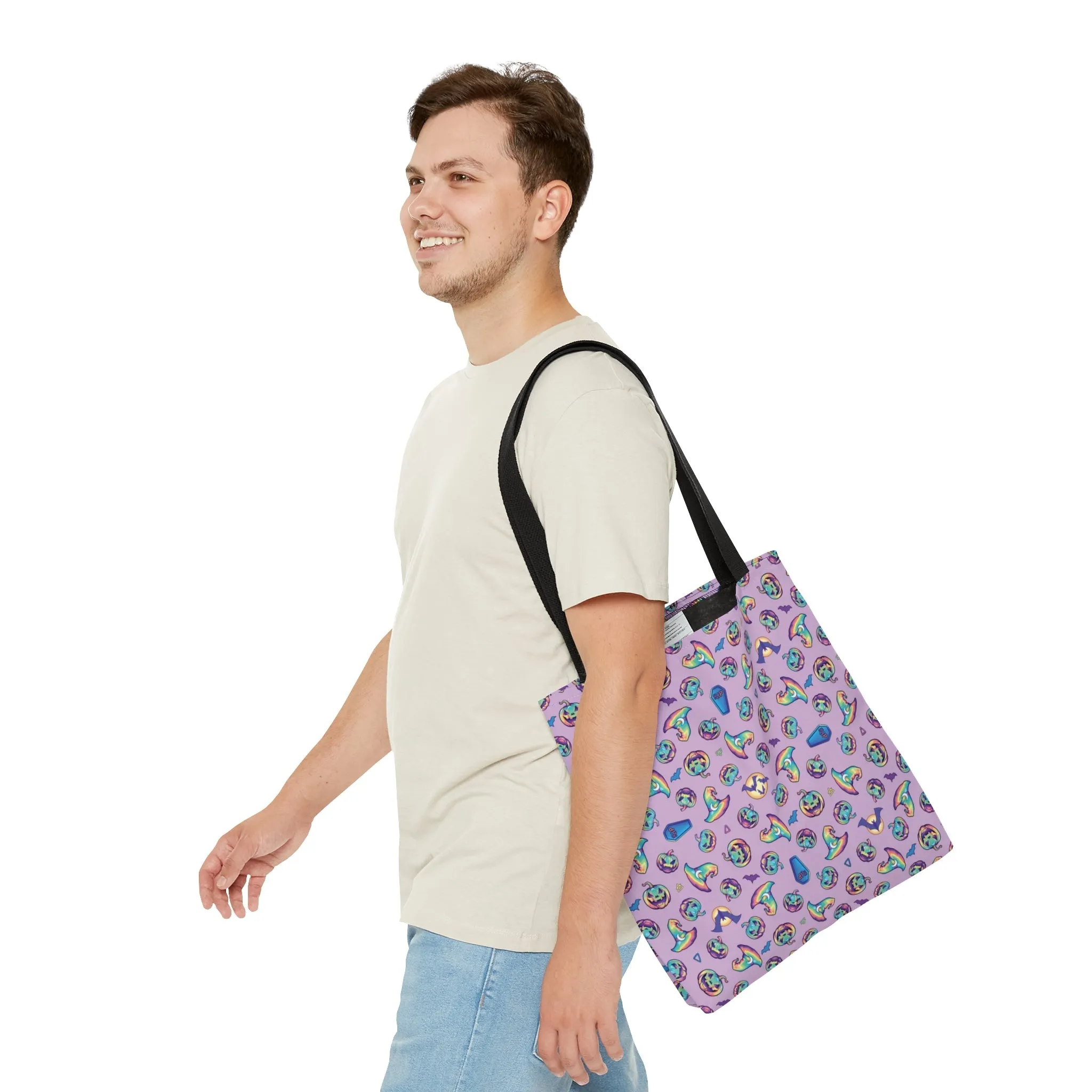 Jack-o’-Lanterns, Bats & Witch Hats Tote Bag - Purple