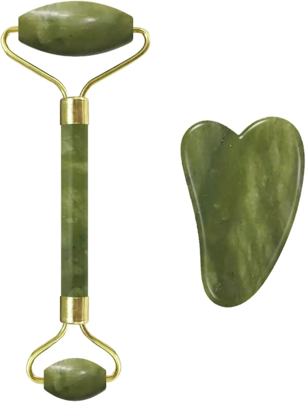 Jade Face Roller Gua Sha Facial Massager 100% Natural Real Stone Gouache Scraper Face Skin Care Massage Tools,Massage Roller-Set L