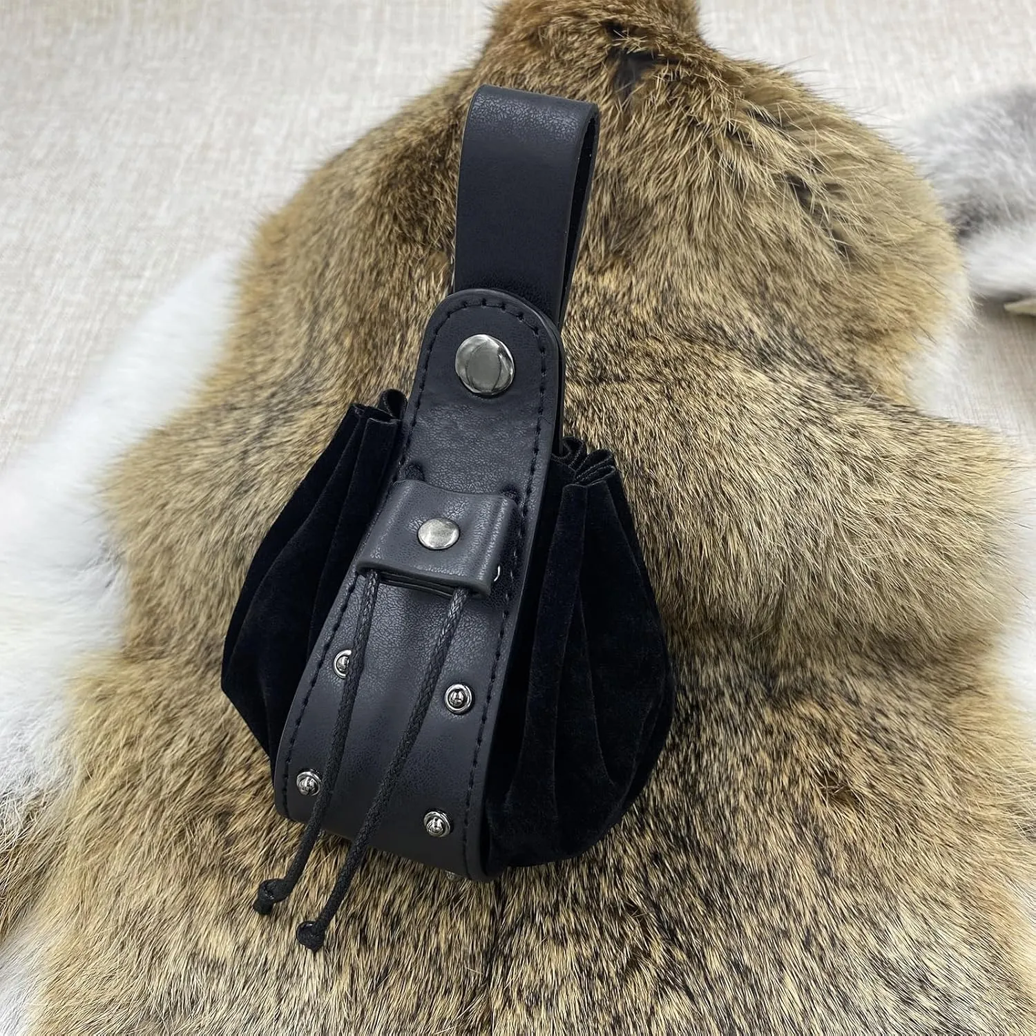 JAOYU Renaissance Costume Medieval Drawstring Belt Bag and Coin Pouch - Faux Leather for Men and Women