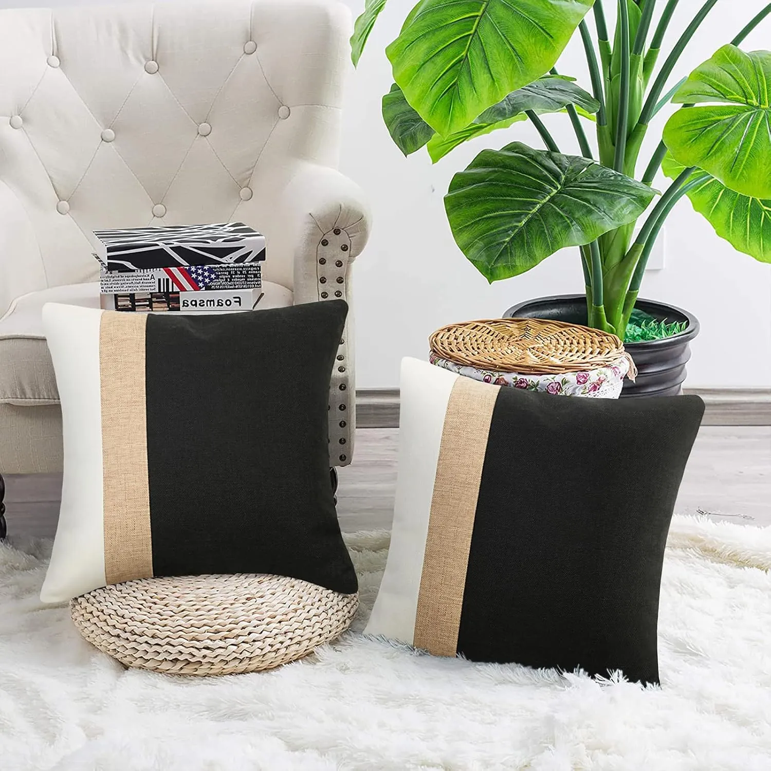 JASEN Black and White Throw Pillow Cover 18x18 Farmhouse Decorative Throw Pillow Covers Boho Modern Accent Pillow Cover for Couch Sofa