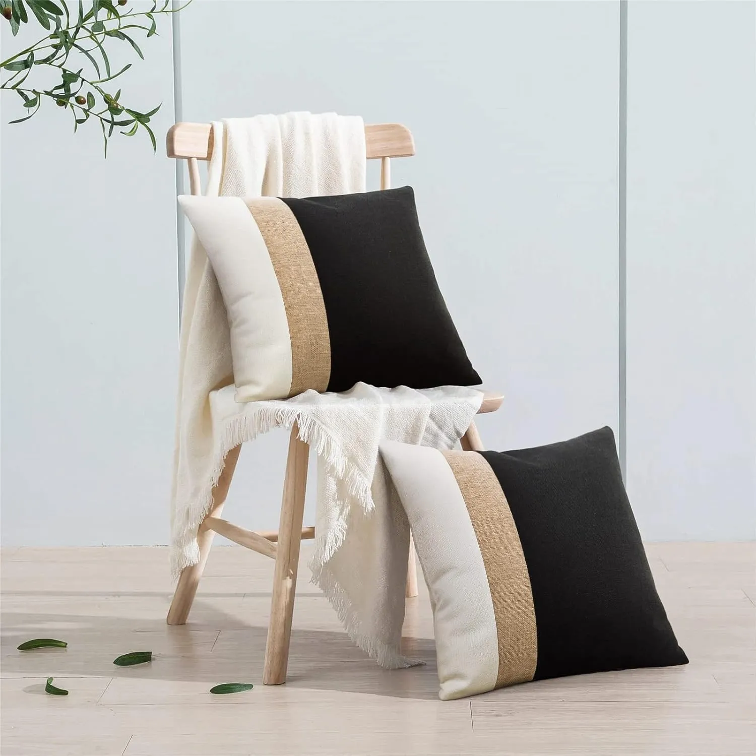 JASEN Black and White Throw Pillow Cover 18x18 Farmhouse Decorative Throw Pillow Covers Boho Modern Accent Pillow Cover for Couch Sofa