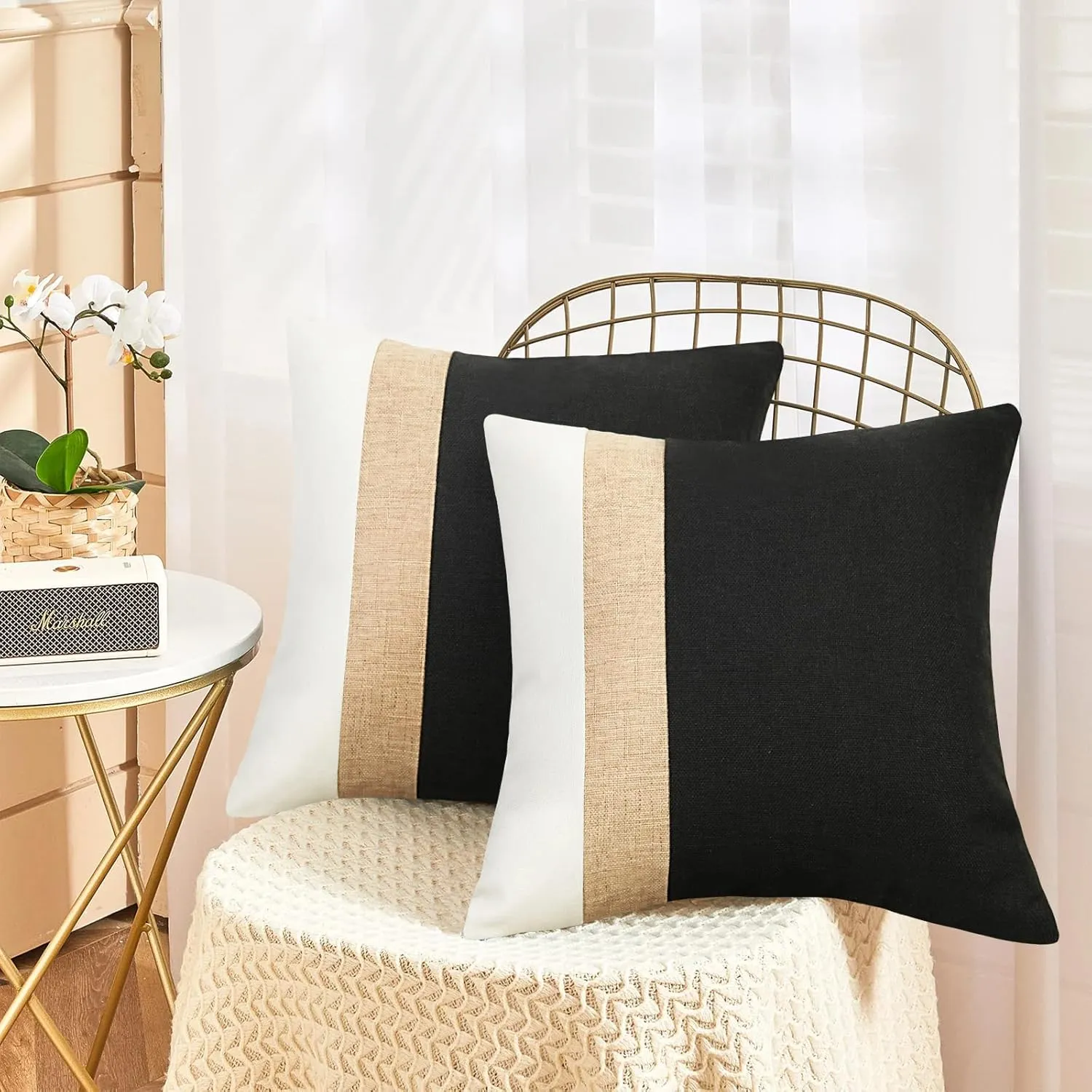 JASEN Black and White Throw Pillow Cover 18x18 Farmhouse Decorative Throw Pillow Covers Boho Modern Accent Pillow Cover for Couch Sofa