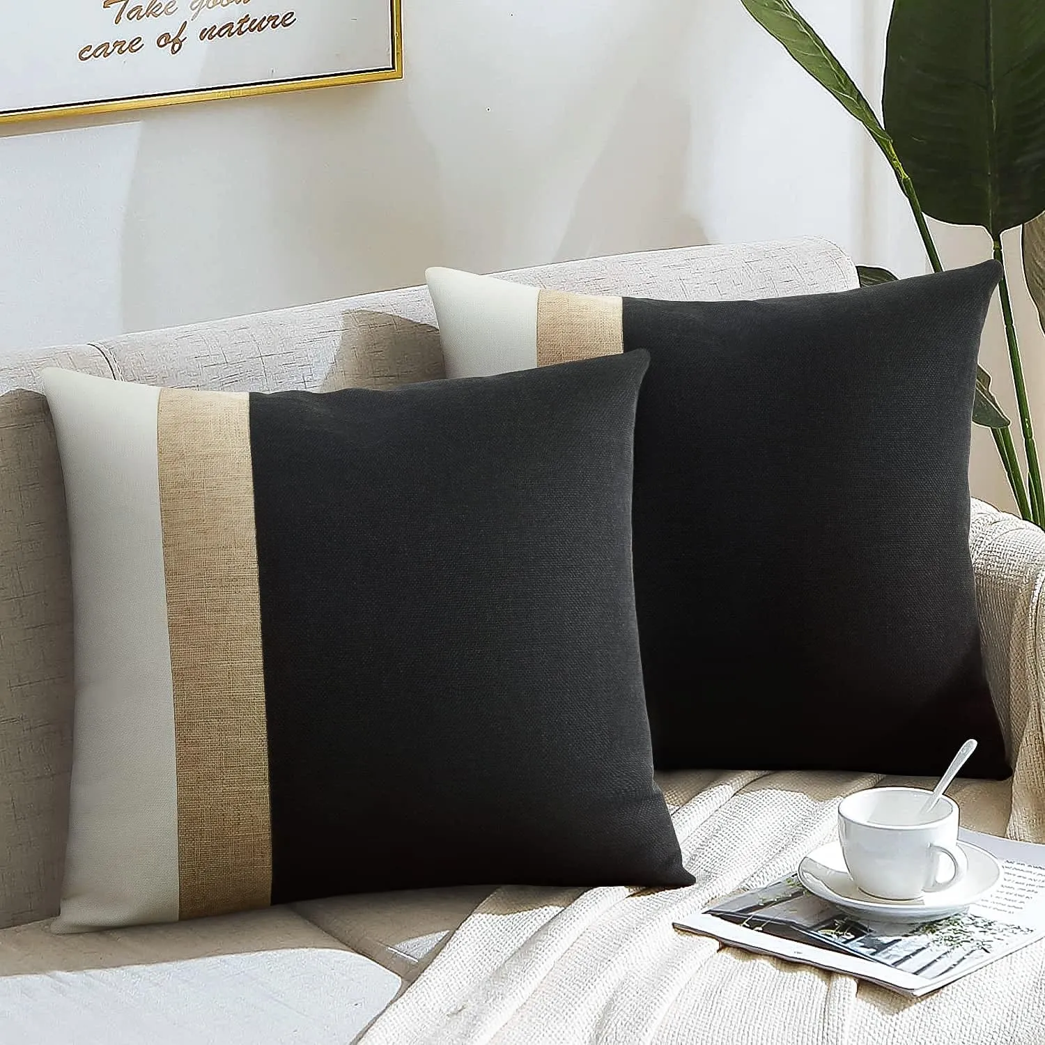 JASEN Black and White Throw Pillow Cover 18x18 Farmhouse Decorative Throw Pillow Covers Boho Modern Accent Pillow Cover for Couch Sofa