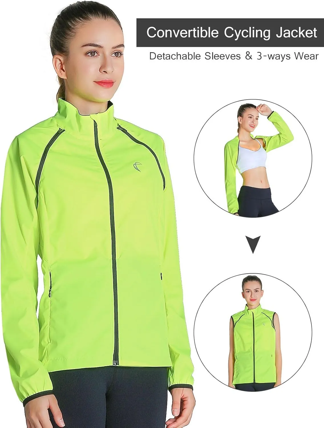J.CARP Women's Packable Windbreaker Jacket, Super Lightweight and Visible, Outdoor Active Cycling Running Skin Coat