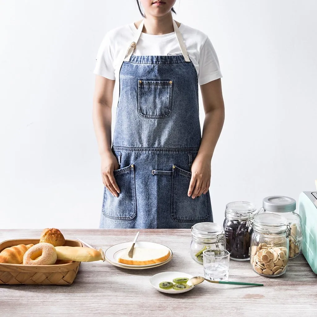 Jeanerlor Cowboy Heavy Duty Denim Work Apron with Tool Pockets for Hair Stylist Gardening Craftsmen Barista Hairdresser Adjustable up to L for Women