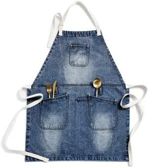 Jeanerlor Cowboy Heavy Duty Denim Work Apron with Tool Pockets for Hair Stylist Gardening Craftsmen Barista Hairdresser Adjustable up to L for Women