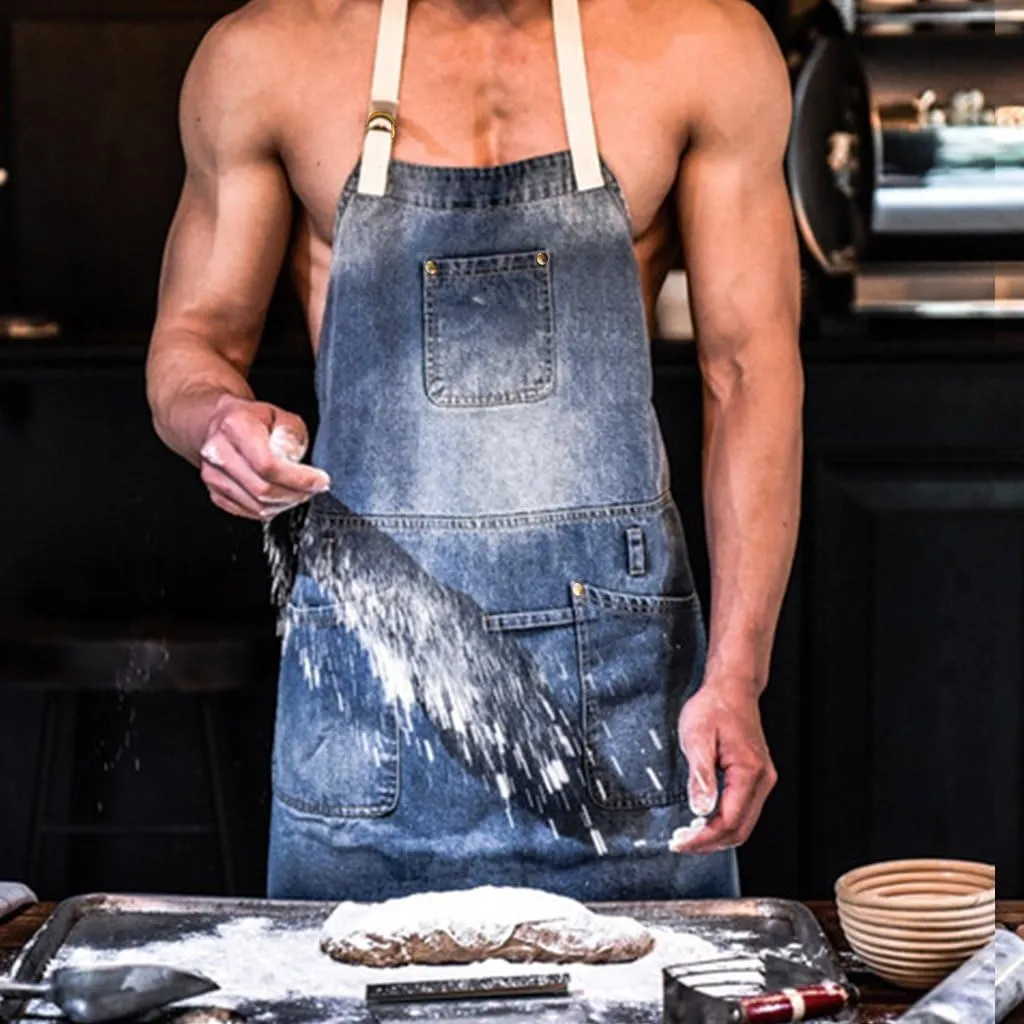 Jeanerlor Cowboy Heavy Duty Denim Work Apron with Tool Pockets for Hair Stylist Gardening Craftsmen Barista Hairdresser Adjustable up to L for Women