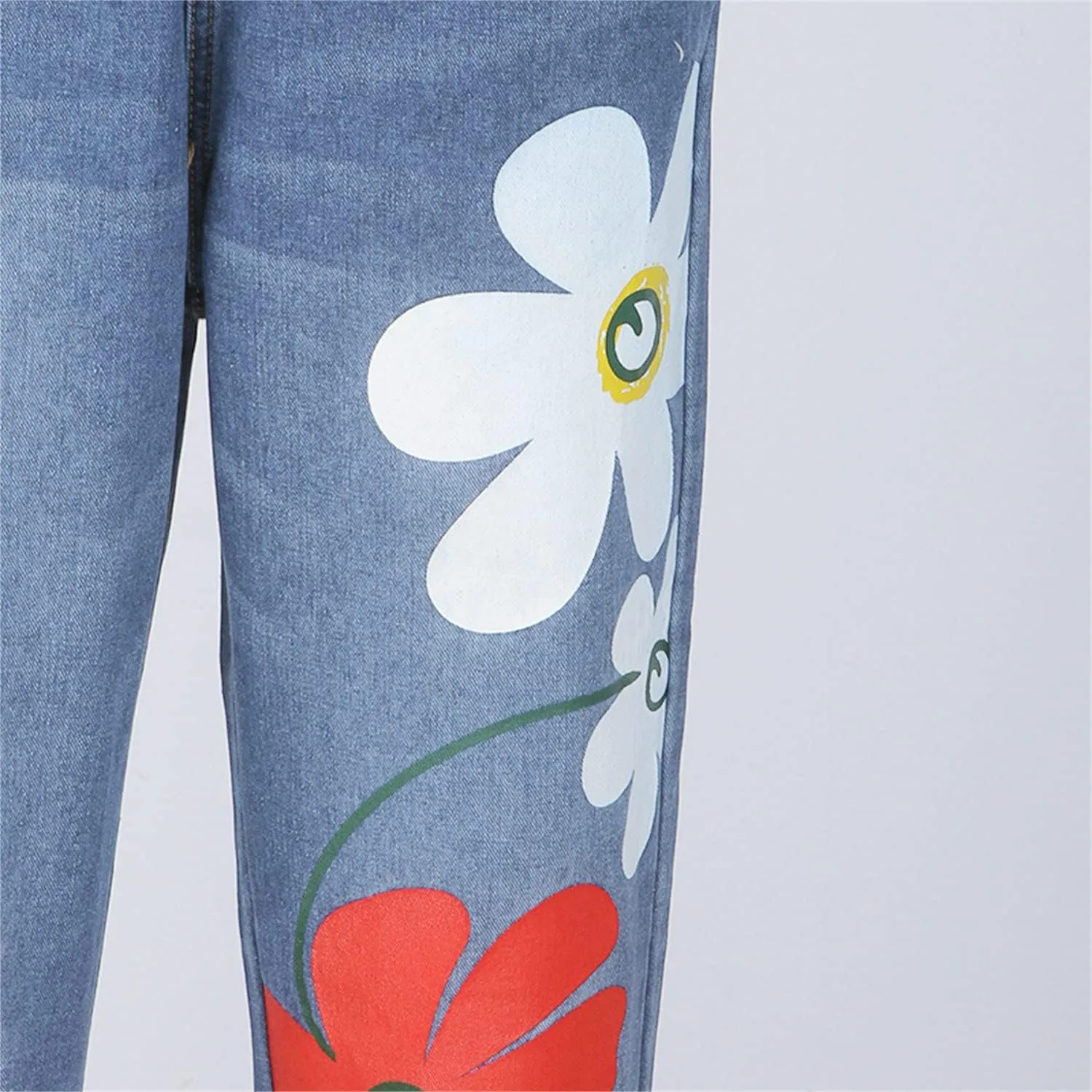 JEKE-DG Women's Adjustable Strap Denim Overalls Casual Floral Printed Baggy Loose Bib Jeans Pants Suspender Denim with Pocket