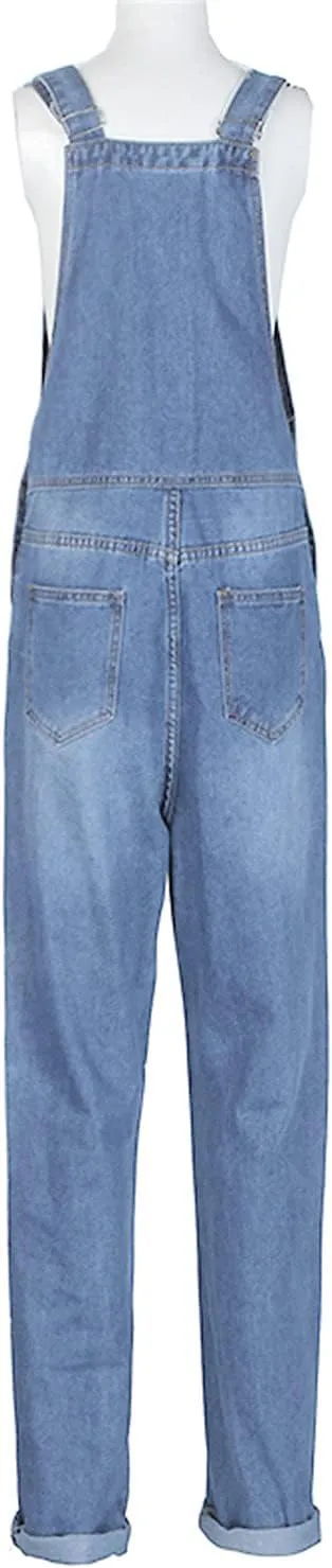 JEKE-DG Women's Adjustable Strap Denim Overalls Casual Floral Printed Baggy Loose Bib Jeans Pants Suspender Denim with Pocket