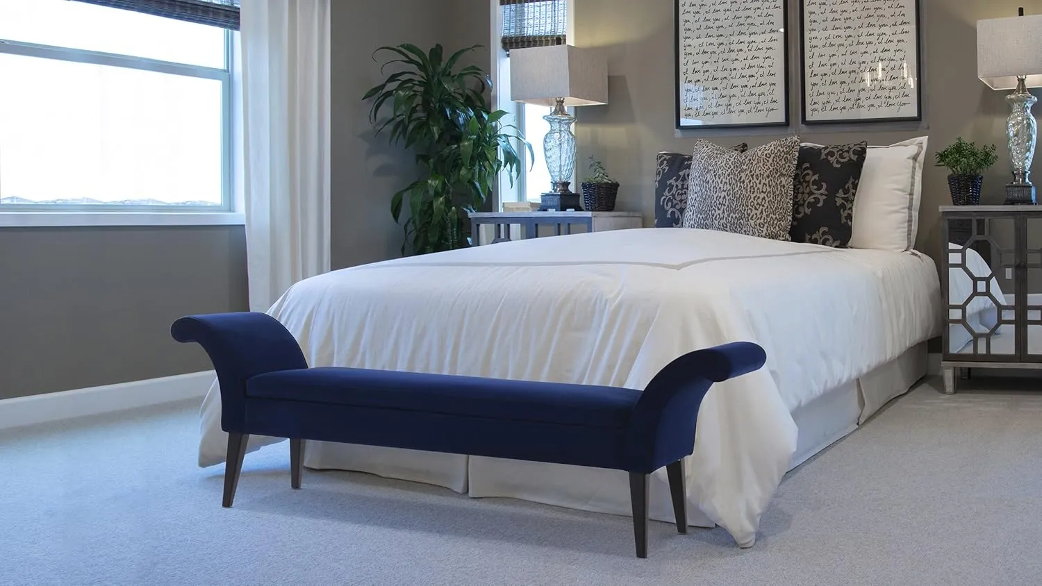 Jennifer Taylor Home Alexis Flared Arm Entryway Bench, Navy Blue