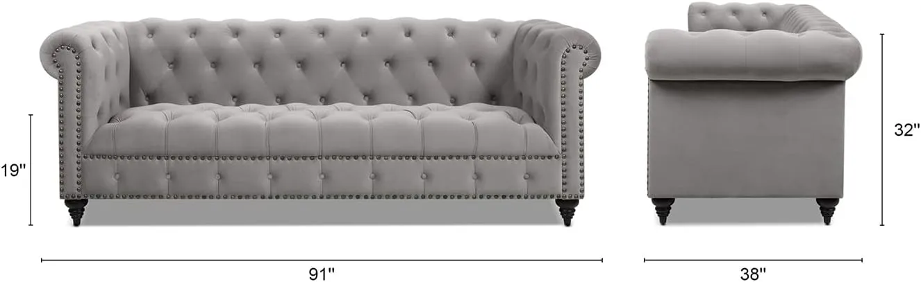 Jennifer Taylor Home Alto 88" Tufted Chesterfield Sofa, Opal Grey Velvet