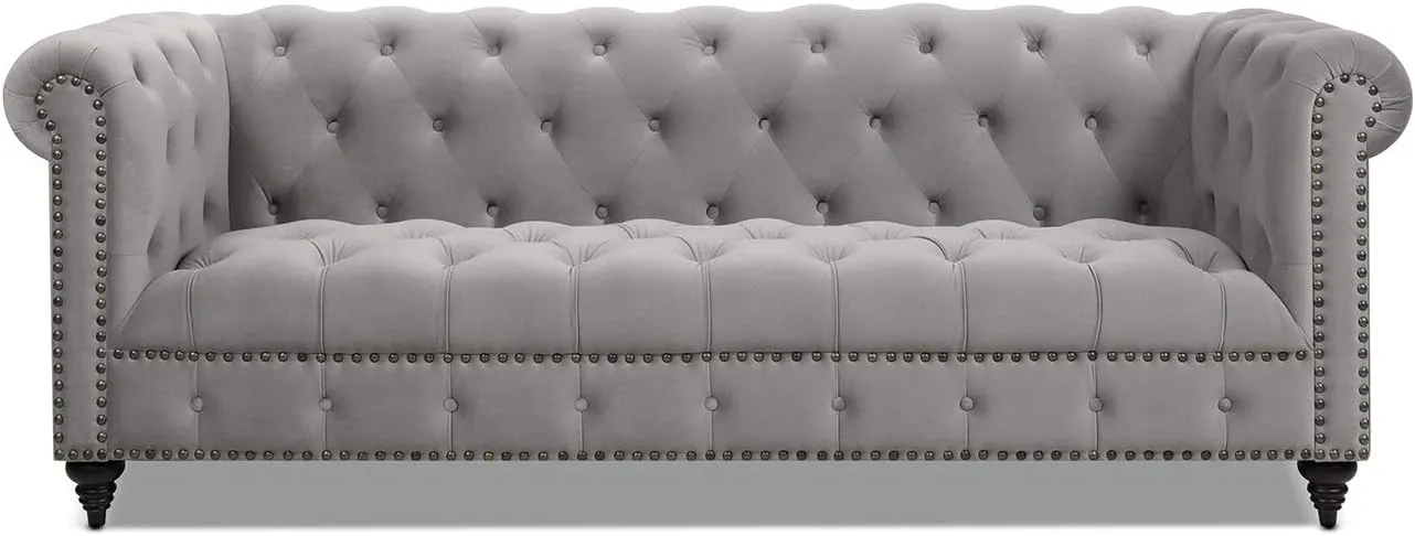 Jennifer Taylor Home Alto 88" Tufted Chesterfield Sofa, Opal Grey Velvet