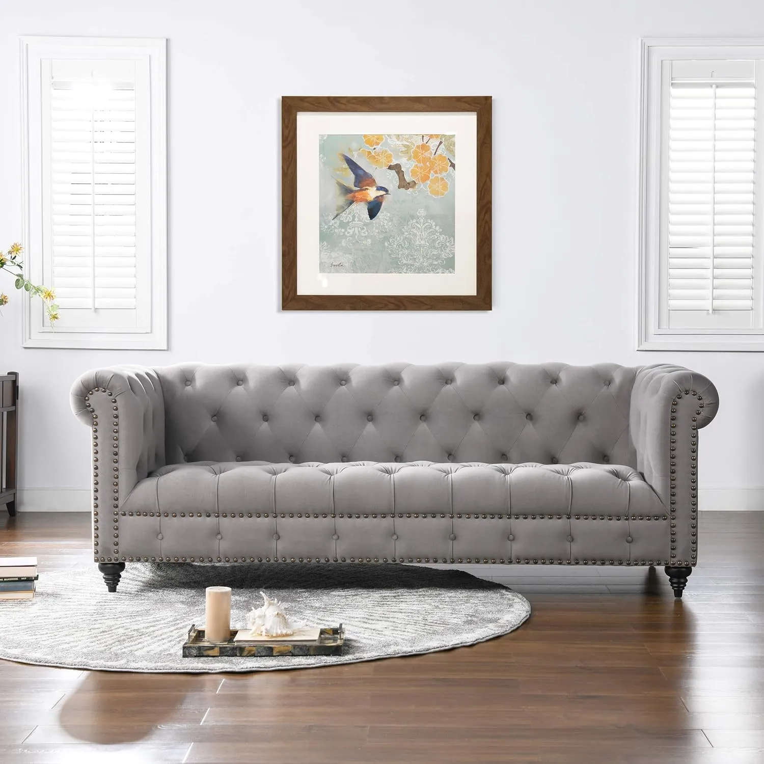 Jennifer Taylor Home Alto 88" Tufted Chesterfield Sofa, Opal Grey Velvet