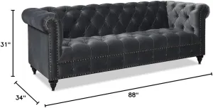 Jennifer Taylor Home Alto 88" Tufted Chesterfield Sofa, Steel Gray Performance Velvet