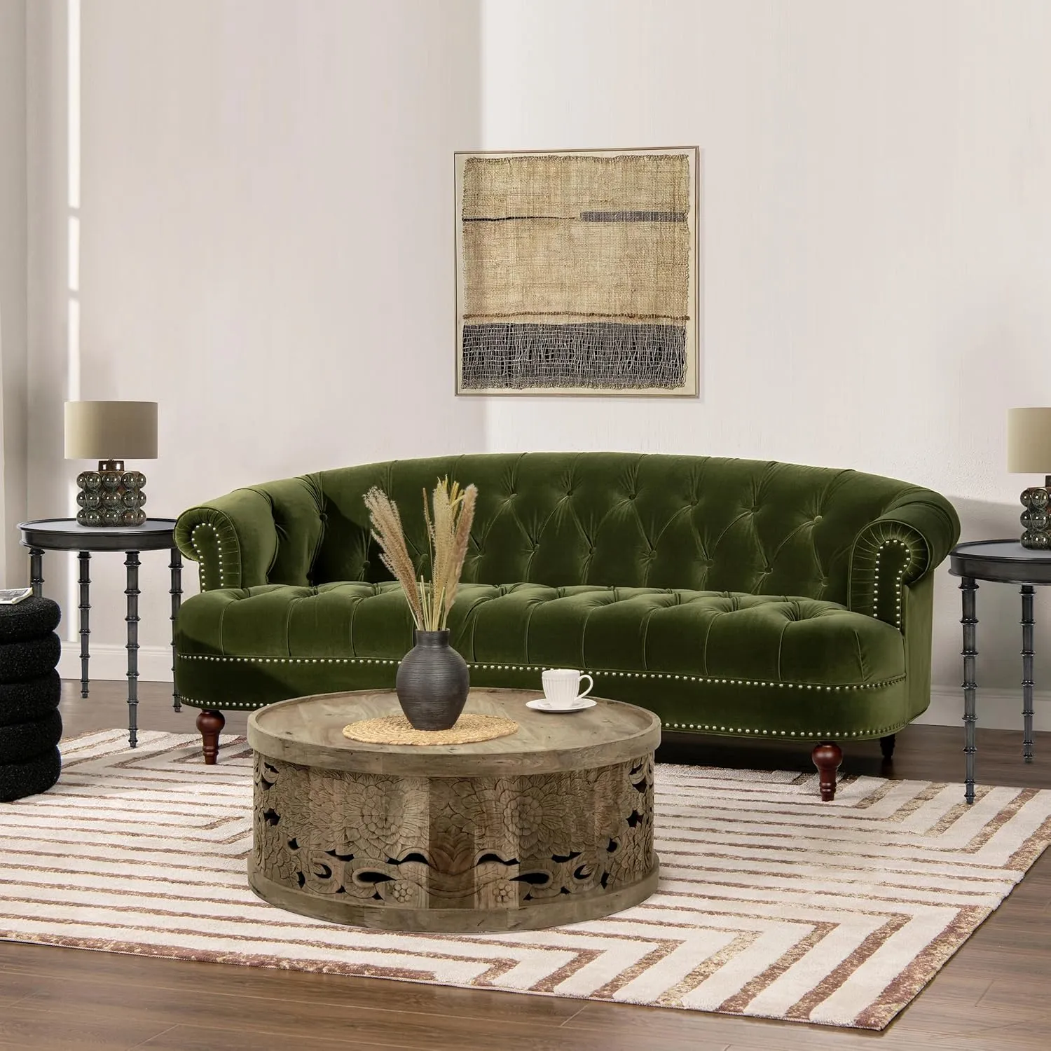Jennifer Taylor Home La Rosa Victorian Chesterfield Tufted Sofa, Olive Green Performance Velvet