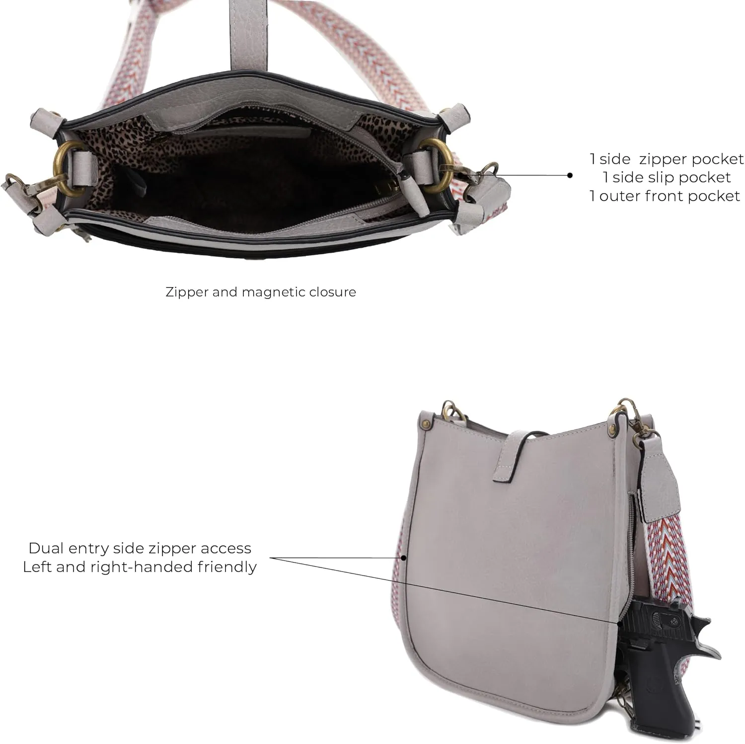 JESSIE & JAMES | Chelsea Concealed Carry Crossbody bag, Lock and Key HoboPurse with Wide Webbing Shoulder Strap