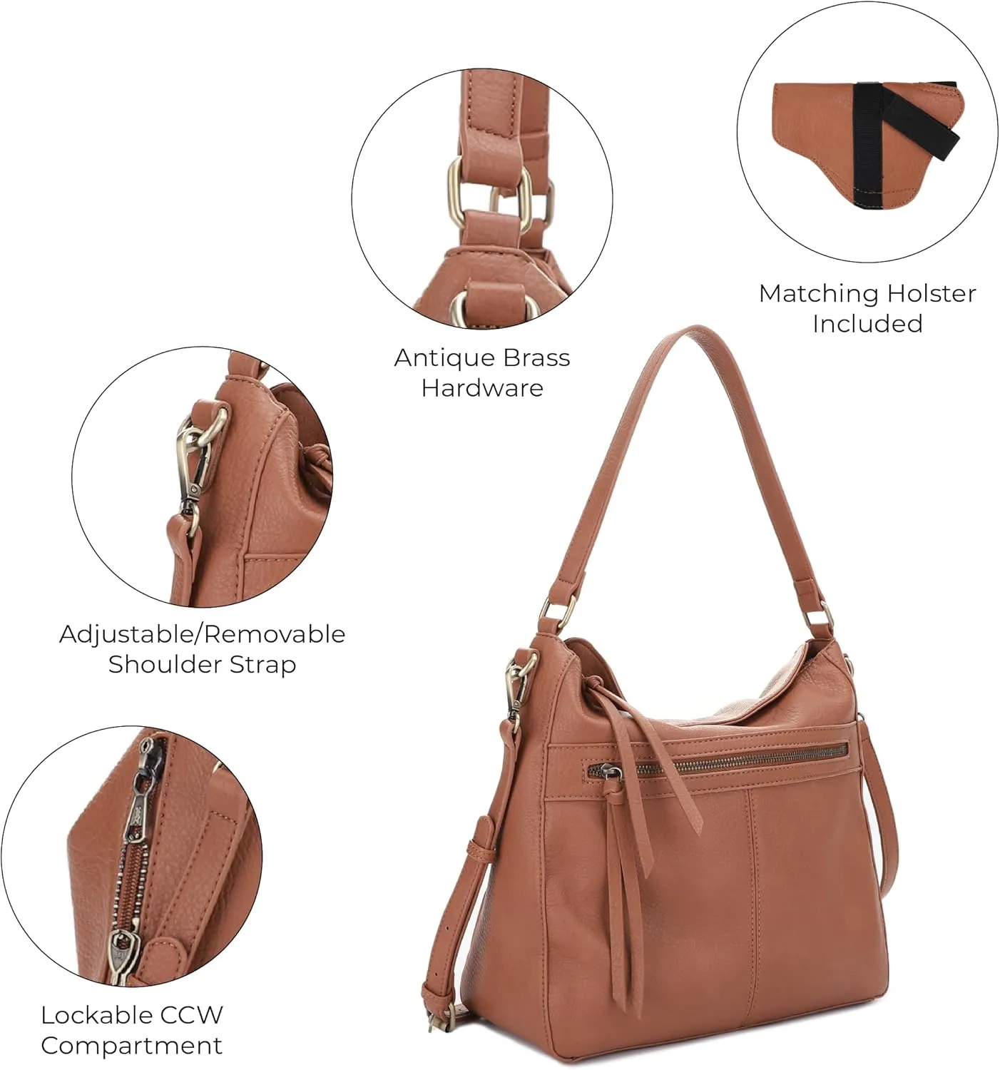 JESSIE & JAMES | Dakota Top Handle Concealed Carry Hobo Purse with Adustable Shoulder Strap