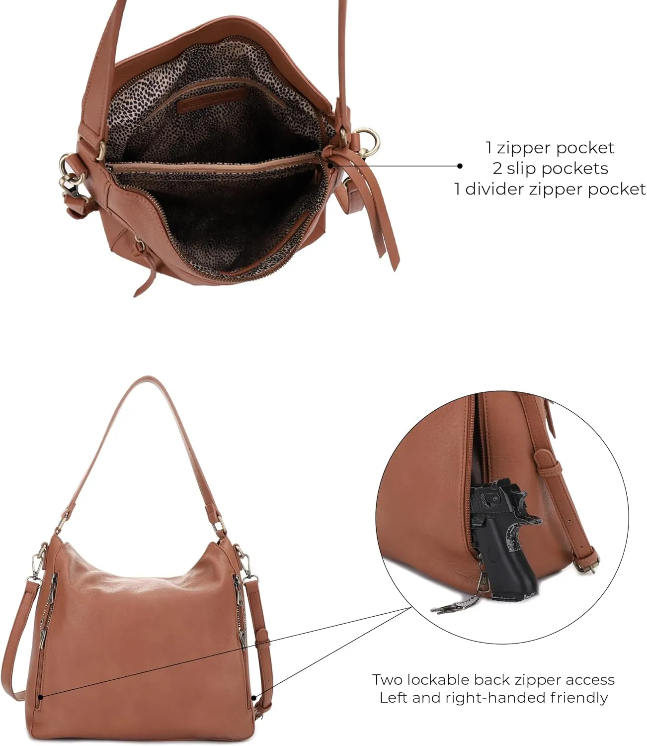 JESSIE & JAMES | Dakota Top Handle Concealed Carry Hobo Purse with Adustable Shoulder Strap