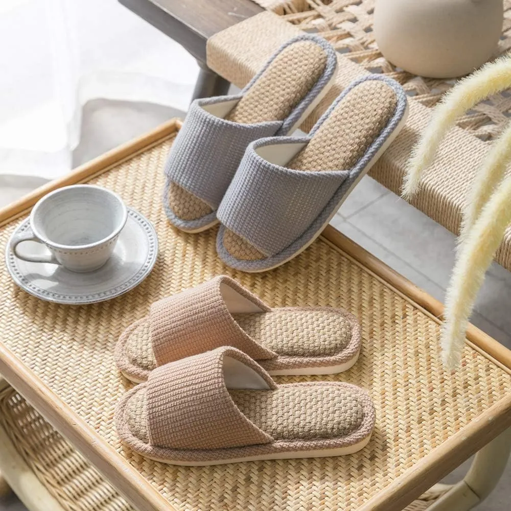 JIFVIK House Slippers for Women and Men - Indoor and Outdoor Cotton Flax, Casual Soft Non-slip Open Toed Mute