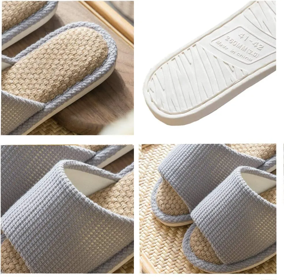 JIFVIK House Slippers for Women and Men - Indoor and Outdoor Cotton Flax, Casual Soft Non-slip Open Toed Mute