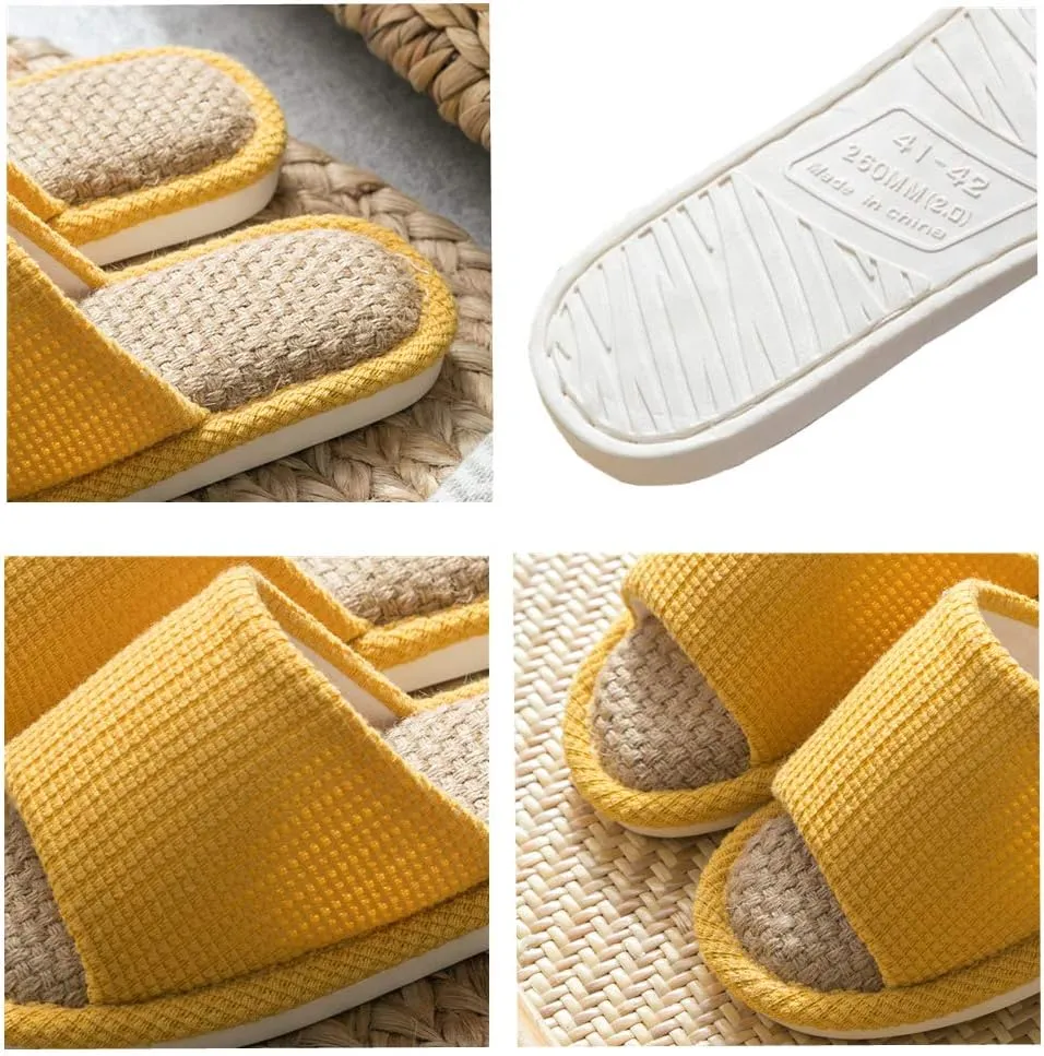 JIFVIK House Slippers for Women and Men - Indoor and Outdoor Cotton Flax, Casual Soft Non-slip Open Toed Mute