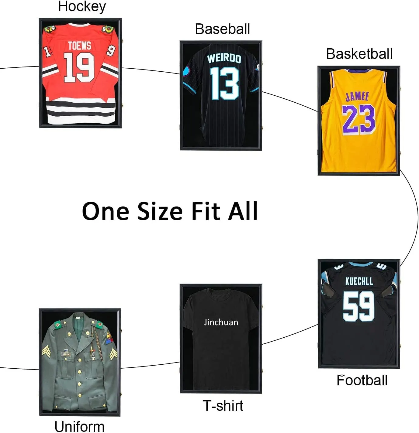 Jinchuan Jersey Frame Display Case Shadow Box Lockable with UV Protection for Baseball Basketball Football Soccer Hockey Sport Shirt