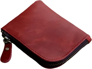 JJNUSA Genuine Leather Zipper Coin Purse Wallet With Key Car Smart Holder, Change Purse, Coin Pouch Holder For Men (Red)