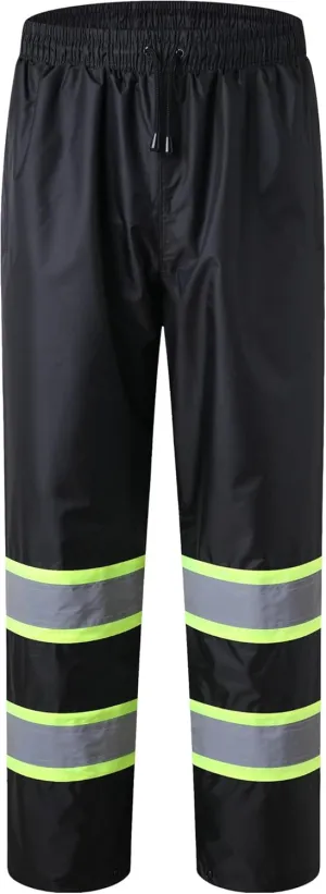 JKSafety Hi-Vis Rain Pants for Men Women Waterproof 3M Scotchlite Reflective Safety Rain Trousers Water-Resistance HV Gears for Farming Fishing Sports Works Inner Mesh Lining (114-Black XXL)