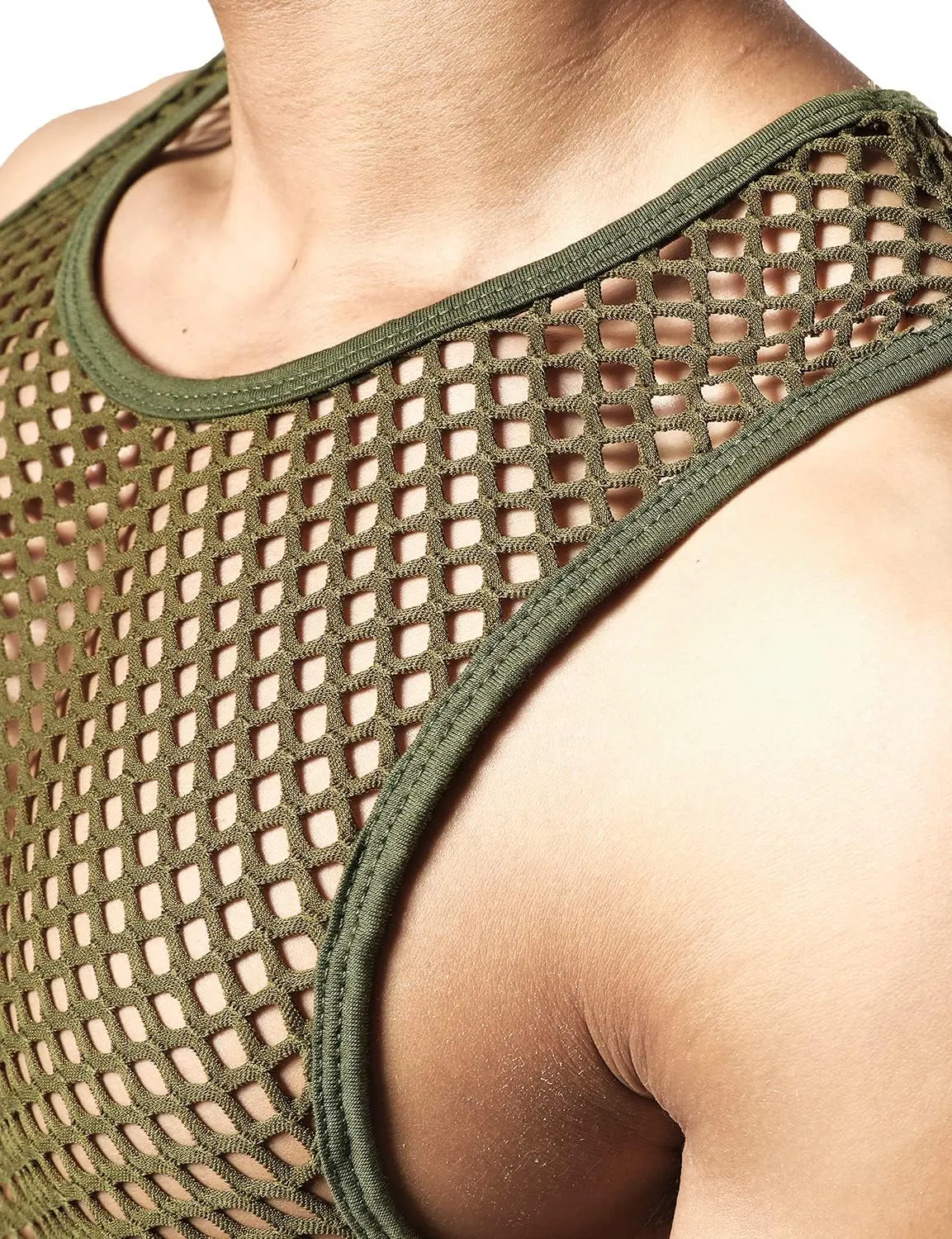 JOGAL Men's Mesh Fishnet Fitted Sleeveless Muscle Top