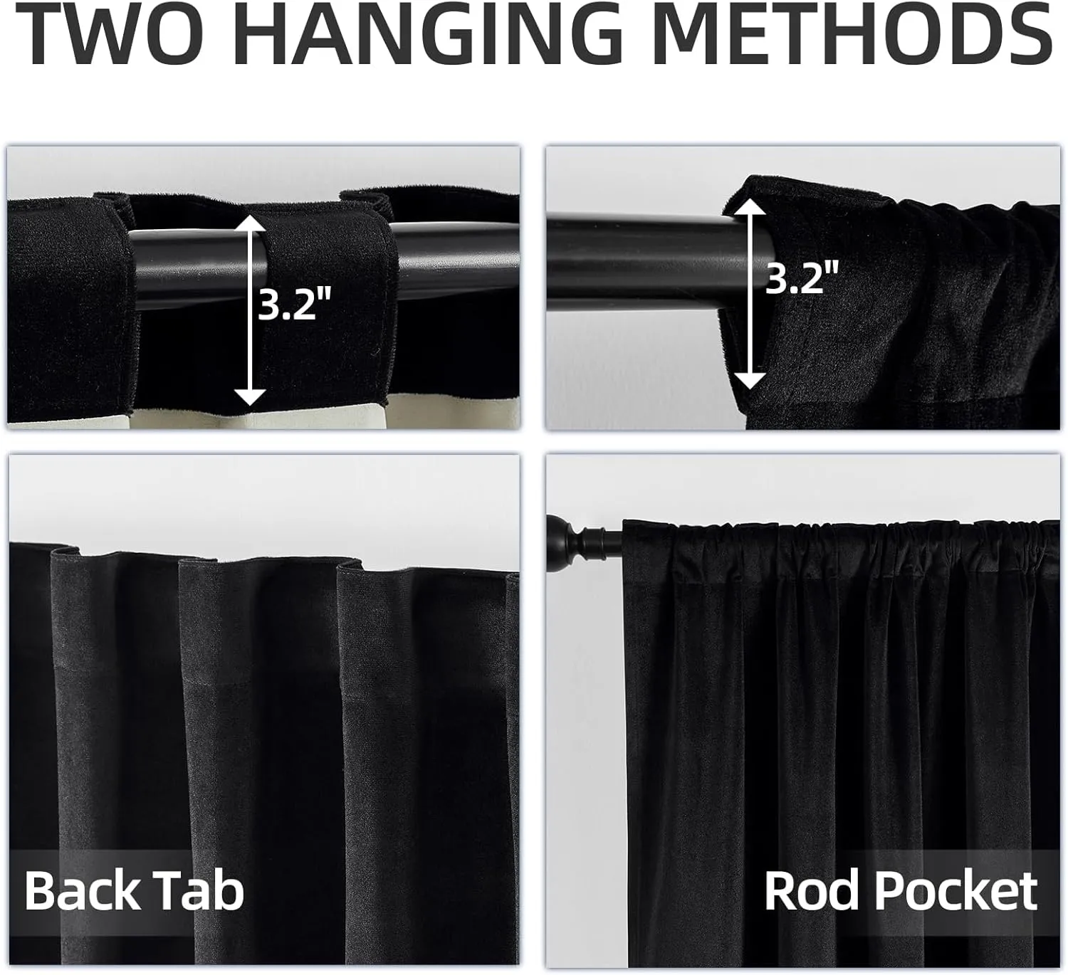 Joydeco Black Blackout Curtains 84 Inch Long, Luxury Thermal Black Velvet Curtains for Bedroom & Living Room, 100% Blackout Velvet Drapes 2 Panels, Rod Pocket & Back Tab (52W x 84L)