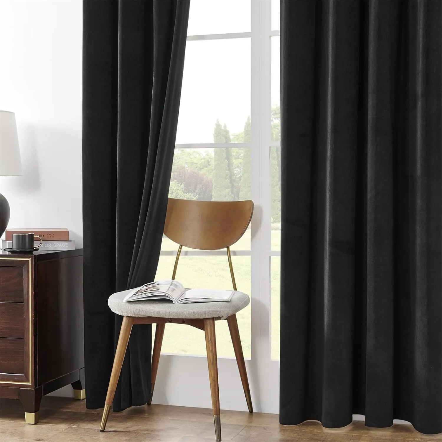 Joydeco Black Blackout Curtains 84 Inch Long, Luxury Thermal Black Velvet Curtains for Bedroom & Living Room, 100% Blackout Velvet Drapes 2 Panels, Rod Pocket & Back Tab (52W x 84L)