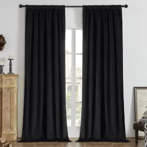Joydeco Black Blackout Curtains 84 Inch Long, Luxury Thermal Black Velvet Curtains for Bedroom & Living Room, 100% Blackout Velvet Drapes 2 Panels, Rod Pocket & Back Tab (52W x 84L)